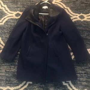 Calvin Klein Navy Blue Wool Asymmetrical Coat